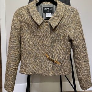 Rare CHANEL Gold Brown Curly Wool Bouclé J…